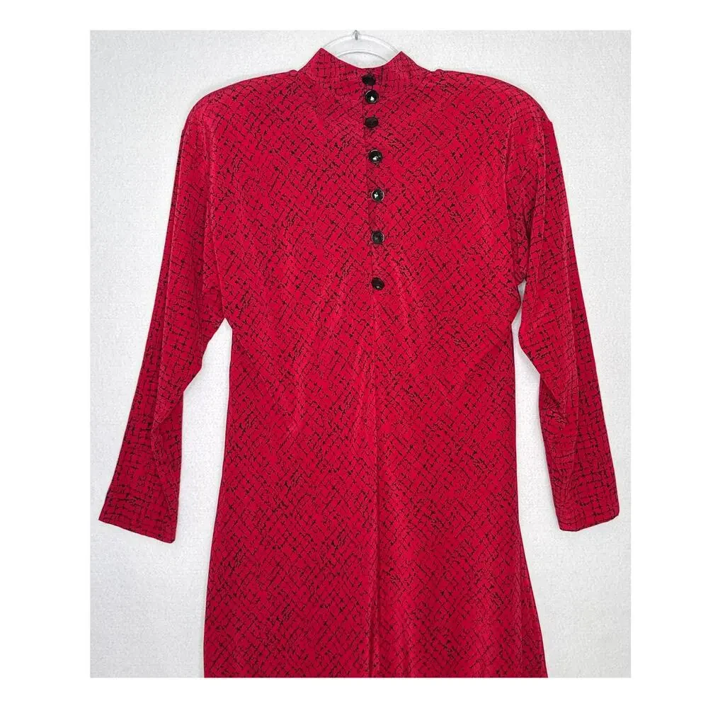 1980s Outlines Debora Kuchme Red Silk Balloon Hem Dress Lined size 6 oversized
